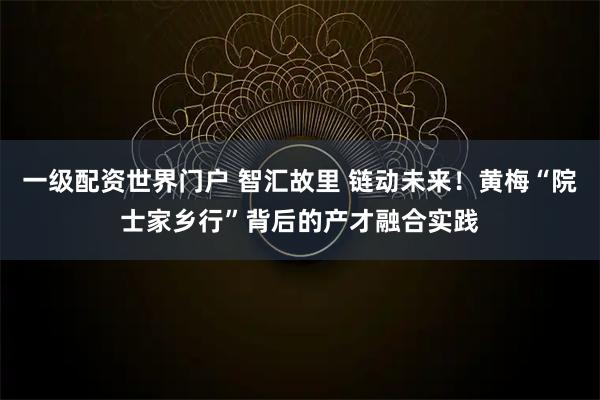 一级配资世界门户 智汇故里 链动未来！黄梅“院士家乡行”背后的产才融合实践